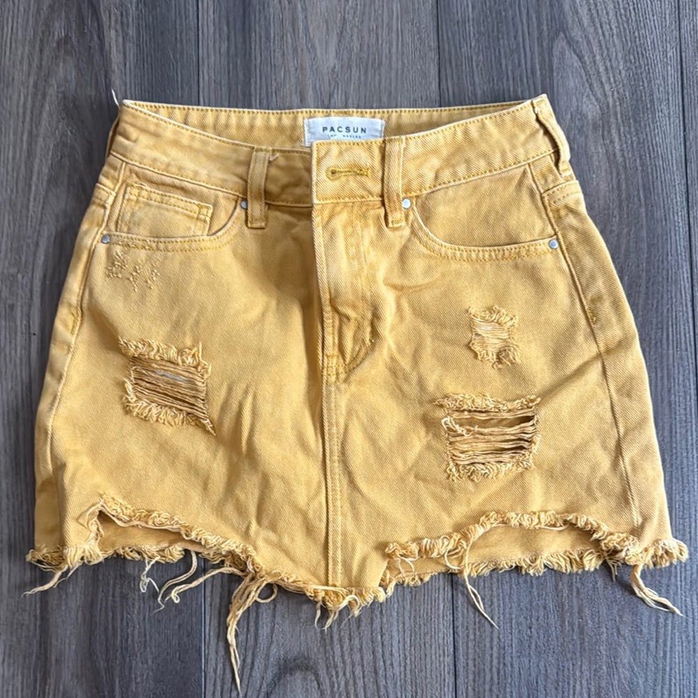 PacSun Mustard Distressed Denim Skirt
